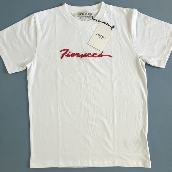 NWT Fiorucci Embroidered Squiggle Logo Relaxed White Tee Shirt - Picture 3 of 7